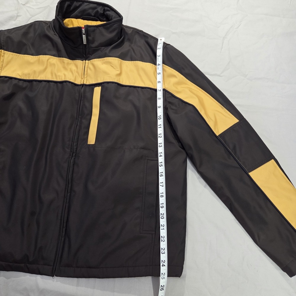 Cole Haan Quilt Lined Men's Winter Coat‎ Jacket Size Large Black Yellow Stripe - Picture 7 of 15